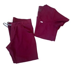 FIGS Womens Scrub Set Size XL Catarina Top Kade Pants Burgundy Maroon Technical